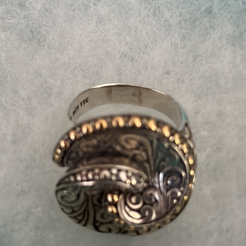 18k Yellow Gold BALINESE SWIRL RING artisan Yellow Gold Silver 925 Scroll ring - Picture 6 of 16